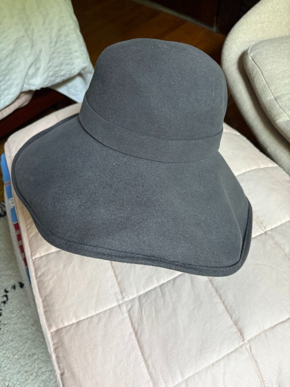 Vintage Frank Olive wide-brim gray wool women's hat retro theater costume OSFM